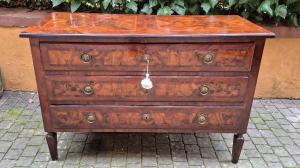 Antique Louis XVI Emilian commode chest of drawers, veneered and inlaid