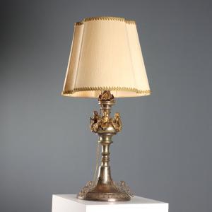 Silver-plated tinplate table lamp Italy 19th Century