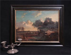 Pintor francês: Paisagem com figuras, final do século XVIII