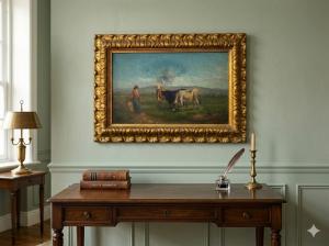 Oil on Canvas Painting depicting a Girl at the Pasture - Conservato_car 3450