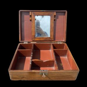 Walnut wood travel beauty case box.