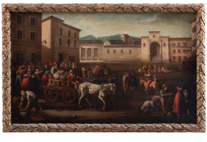 Oil on board. Urban landscape 17th century