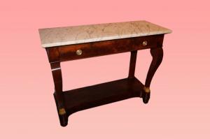 Consolle italiana del 1800 stile Impero in legno di mogano con marmo bianco