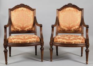 Carved walnut armchairs, Genoa
