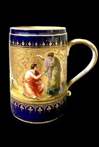 Blue porcelain chocolate cup with a mythological scene. Vienna.