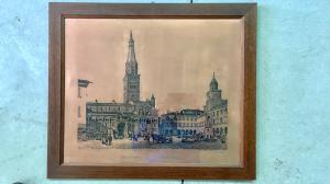Copper engraving depicting a cathedral. Signature: W. Vaccari