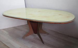 Vintage oval table in mahogany and iron - glass top - 50s 60s modern antiques