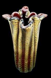 vaso quadrilobato in vetro pesante sommerso  ‘cordonato oro’.Barovier e Toso.Murano.