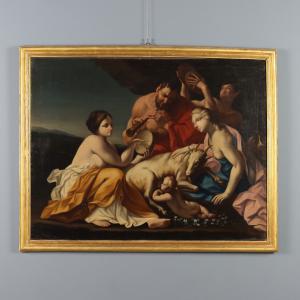 Dipinto L'Infanzia di Giove Ambito di Carlo Cignani