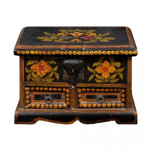 Carved, lacquered, and painted wooden box. Northern Europe, 19th century.