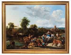 Nicolaes Berchem, "Il passaggio del fiume dei pastori con gli armenti", 1655 c.a
