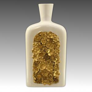 GIÒ PONTI, RICHARD GINORI, Doccia manufacture, flowered bottle, white gold porcelain