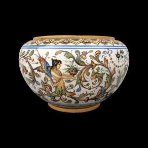 Vaso in maiolica decorato a raffaellesche,Manifattura Molaroni Pesaro,pittore Eliseo Bertozzini.