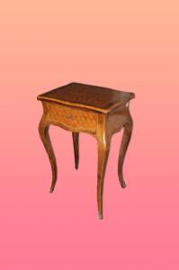 French 1800s Louis XV style walnut inlaid marquetry vanity cabinet