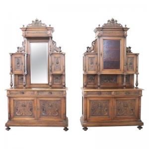 Spektakuläres Paar antiker Renaissance-Buffets aus geschnitztem Nussbaumholz, 19. Jh., VERHANDLUNGSBASIS