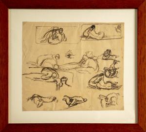 Rubaldo Merello, Estudos de figuras entrelaçadas, tinta sobre papel