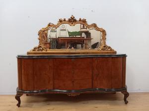 Credenza chippendale in noce e radica con specchiera dorata - buffet - primi 900