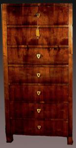 Wien 1815-20 ca. Seltene Wochenkommode des frühesten Wiener Biedermeier, furniert mit Nussbaumfederholz