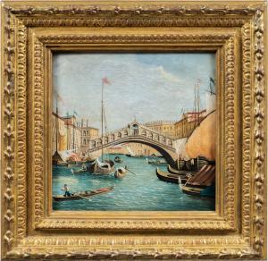 Venezianischer Maler (19. Jh.) - Venedig, Ansicht der Rialtobrücke.