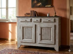 Lacquered Sideboard with Grooved Panels and 2 Doors - Restored_car 3434