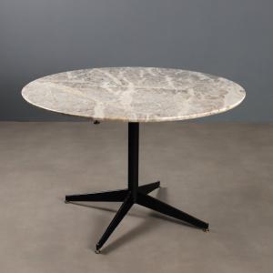 Mesa Redonda Vintage Design Metal Mármore Itália Anos 60 Original