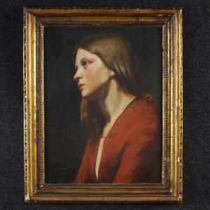 Dipinto italiano del XIX secolo, ritratto di giovane fanciulla