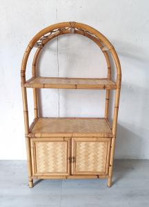 LIBRERIA MOBILE A SCAFFALI IN BAMBOO CON VANO CHIUSO VINTAGE ANNI 70