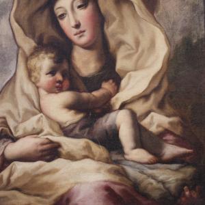 Tableau italien ancien du 17ème siècle, Vierge à l'Enfant - Foto 5