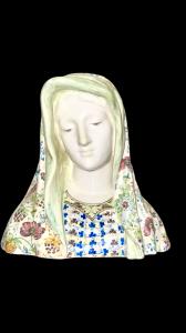 Bust of Madonna in polychrome majolica. Minghetti manufacture. Bologna.