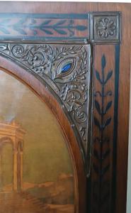 Pannello intarsiato ,cornice intarsiata ,primi 900 Italia ,sposalizio della vergine da Raffaello - Foto 5