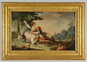 Scena Romanica, olio su tavola in cornice intagliata e dorata, Francia fine secolo XVIII