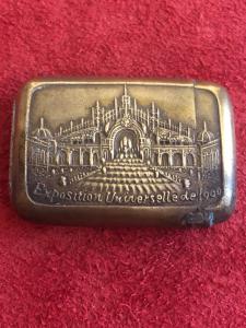 Brass matchbox depicting the 1900 Paris Universal Exposition.