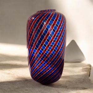 Grande vaso Venini , a canne , firma a graffio