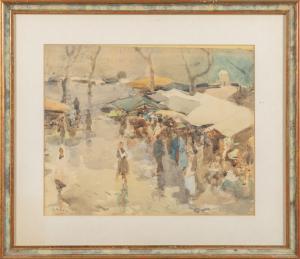 Arturo de Luca (1855 1971), Mercato, acquarello firmato in basso a destra