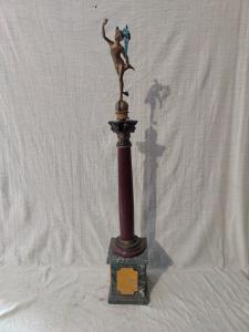 Obelisco in porfido con Mercurio in bronzo - H 76 cm