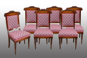 Gruppo di sei sedie Carlo X Francese in legno esotico pregiato appartenente agli inizi del XIX secolo.
