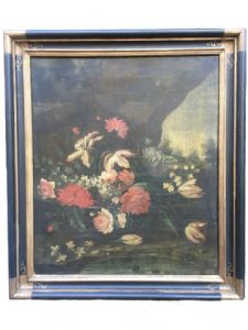 Paar Ölgemälde auf Leinwand mit Blumenmotiven. Zugeschrieben an Elisabetta Marchioni. Rovigo, 18. Jahrhundert