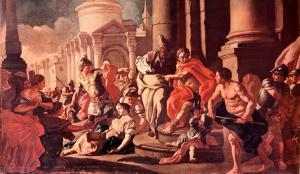 SOLIMENA FRANCESCO - Der Tod der Lucrezia - Nocera di Pageri (NA) 04.10.1657 - Neapel 07.04.1747. Öl auf Leinwand, Rahmen aus vergoldetem Stuck (142 x 90 cm).