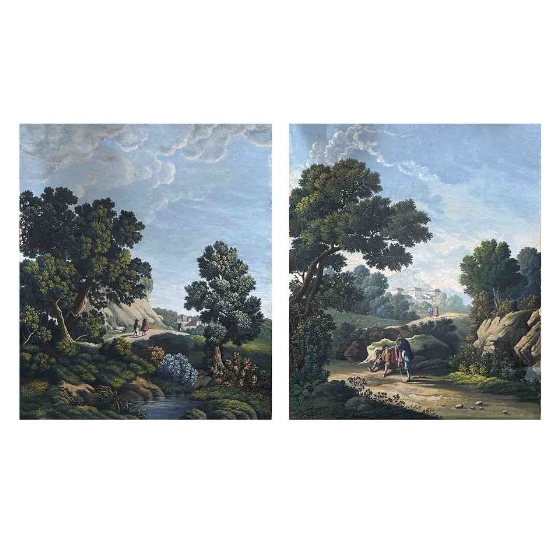 Par de Paisagens Pintadas a Aquarela Escola Italiana 1800