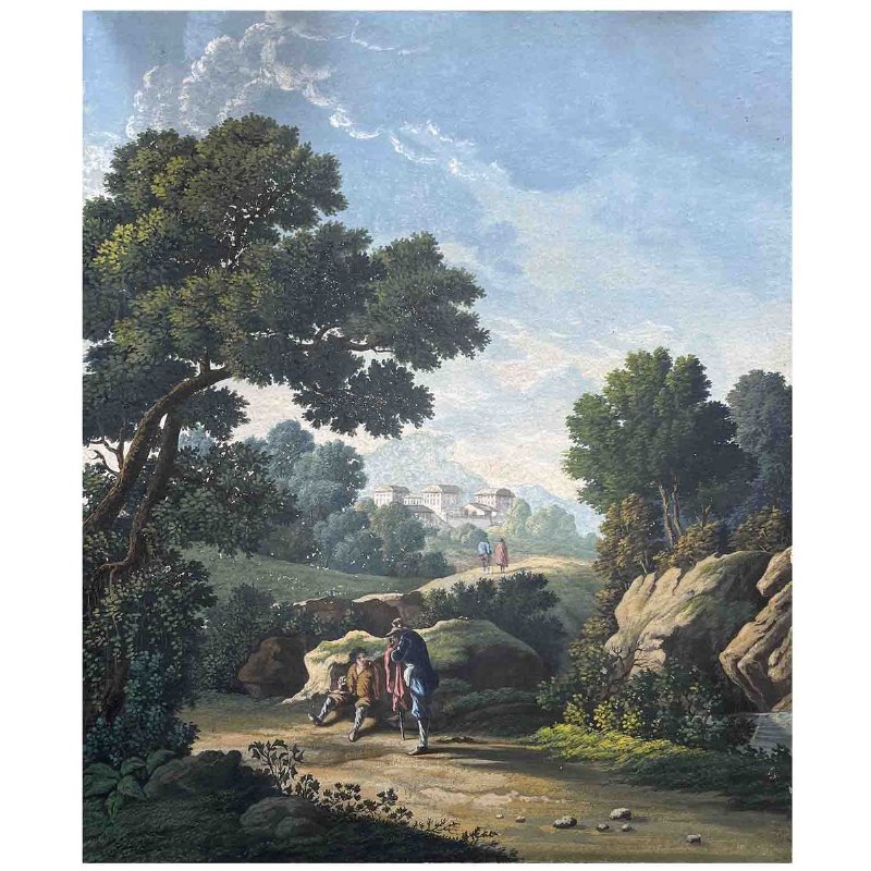 Par de Paisagens Pintadas a Aquarela Escola Italiana 1800 - Foto 7
