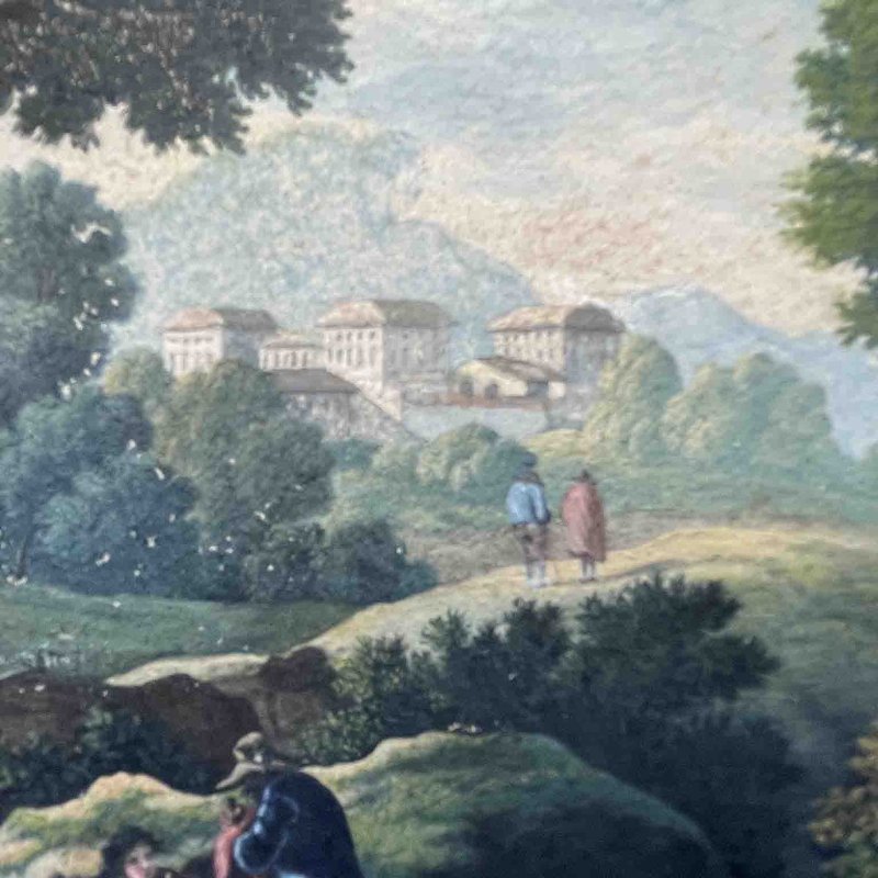 Par de Paisagens Pintadas a Aquarela Escola Italiana 1800 - Foto 9