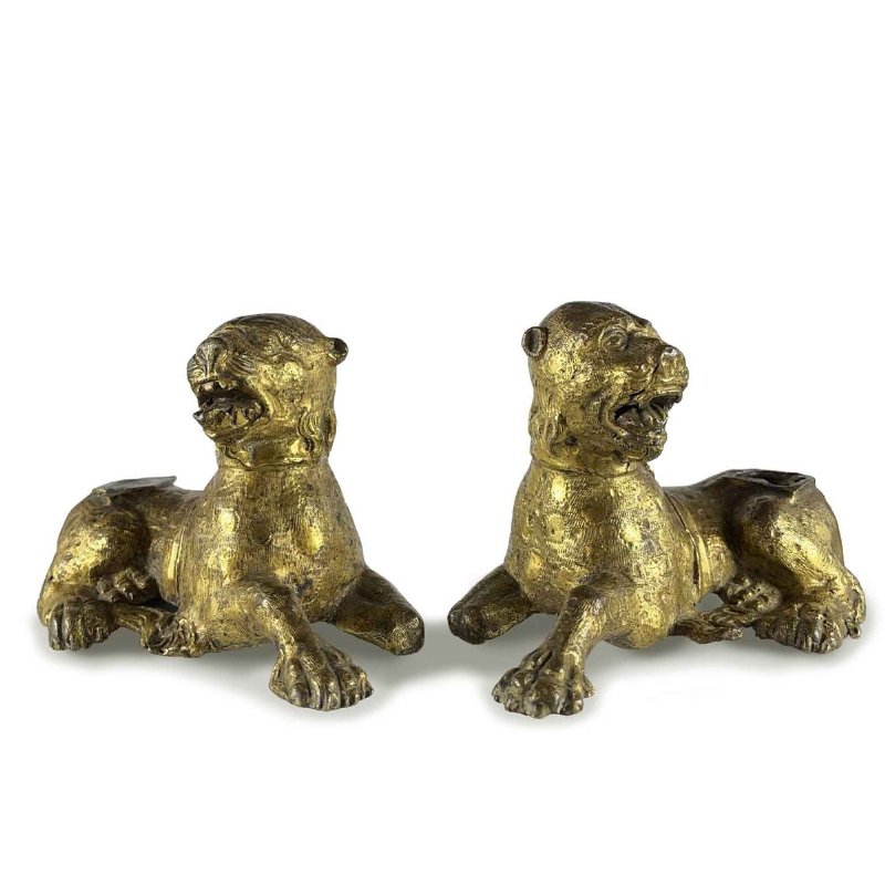 Coppia di Leoni Stilofori in Bronzo Dorato, Norimberga, 1500