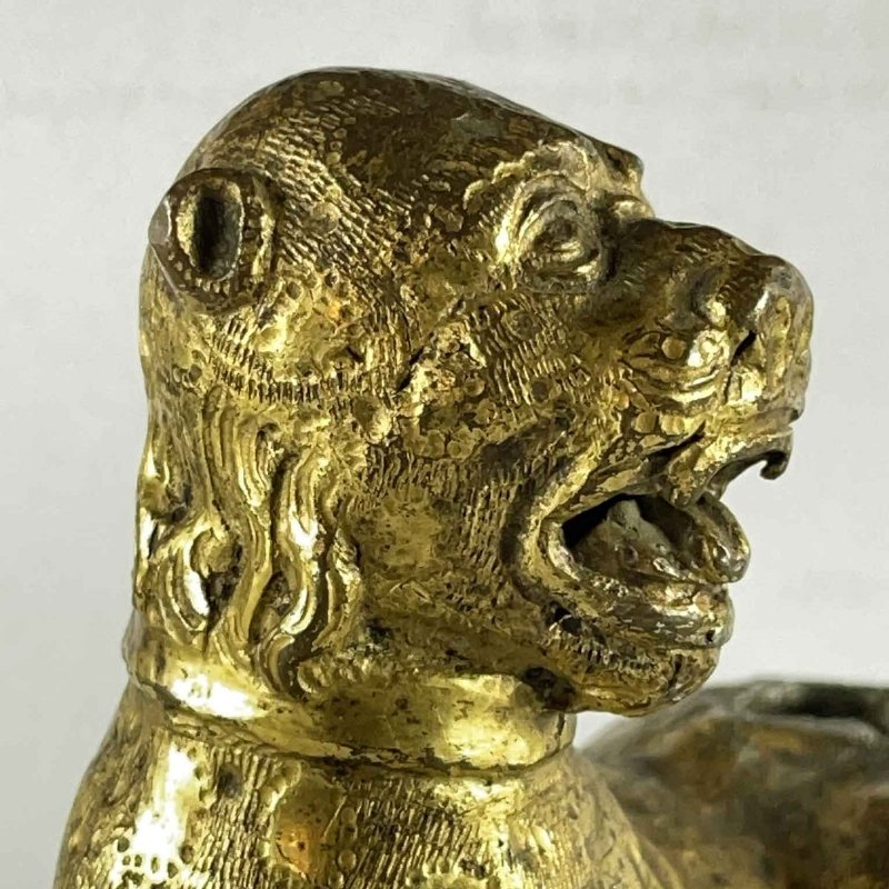 Coppia di Leoni Stilofori in Bronzo Dorato, Norimberga, 1500 - Foto 7