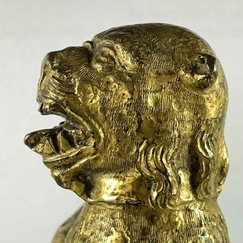 Coppia di Leoni Stilofori in Bronzo Dorato, Norimberga, 1500 - Foto 8