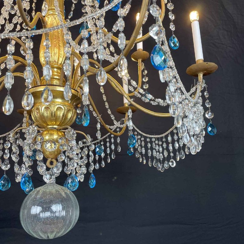 Empire Genoese Crystal and Gilt Wood Twelve-Light Chandelier - Foto 10