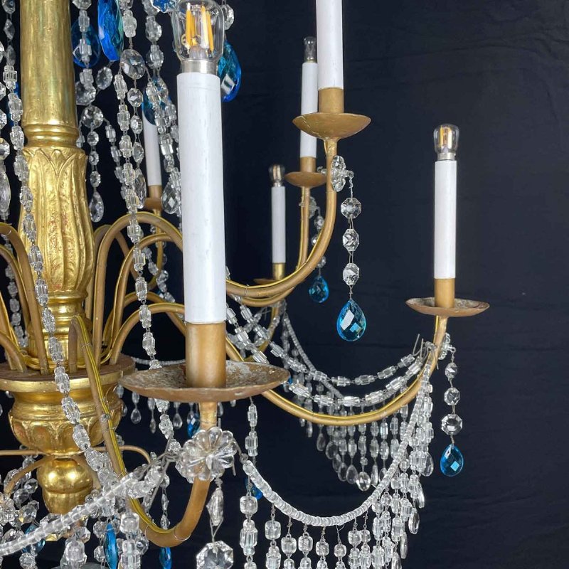 Empire Genoese Crystal and Gilt Wood Twelve-Light Chandelier - Foto 5
