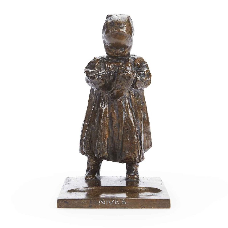 Pellini Eugenio Nives Early 1900s Italian Bronze Young Girl
