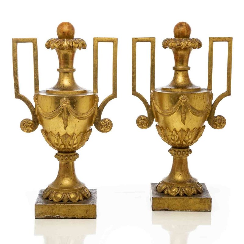 Pair of Large Empire 18th Century Gilt-wood Vases from Italy Portapalme Lamps