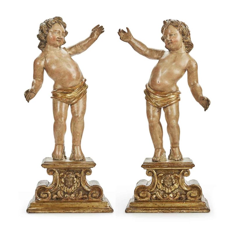 18th Century Pair of Standing Putti Sculptures From North Italy