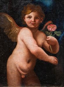 17th century, Emilian School, Cherub with rose